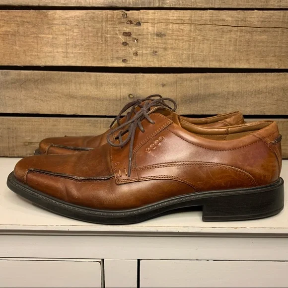 ECCO Cognac Oxford Men's Dress Shoe Square Toe Size 44 - Picture 7 of 13